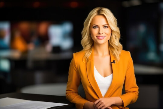 Female Presenter Delivering Cable News Updates