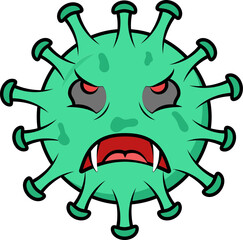 Flat Style Sad Virus Cartoon Icon In Green Color.