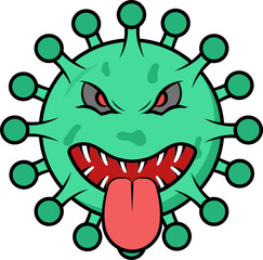 Tongue Out Virus Cartoon Face Green And Red Icon.