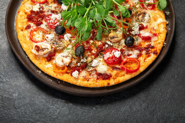 Super Healthy Vegan Vegetables and Mushrooms Pizza.