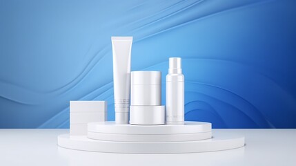 Blue-Tinted Podium Design for Stunning Beauty Product Advertisements.