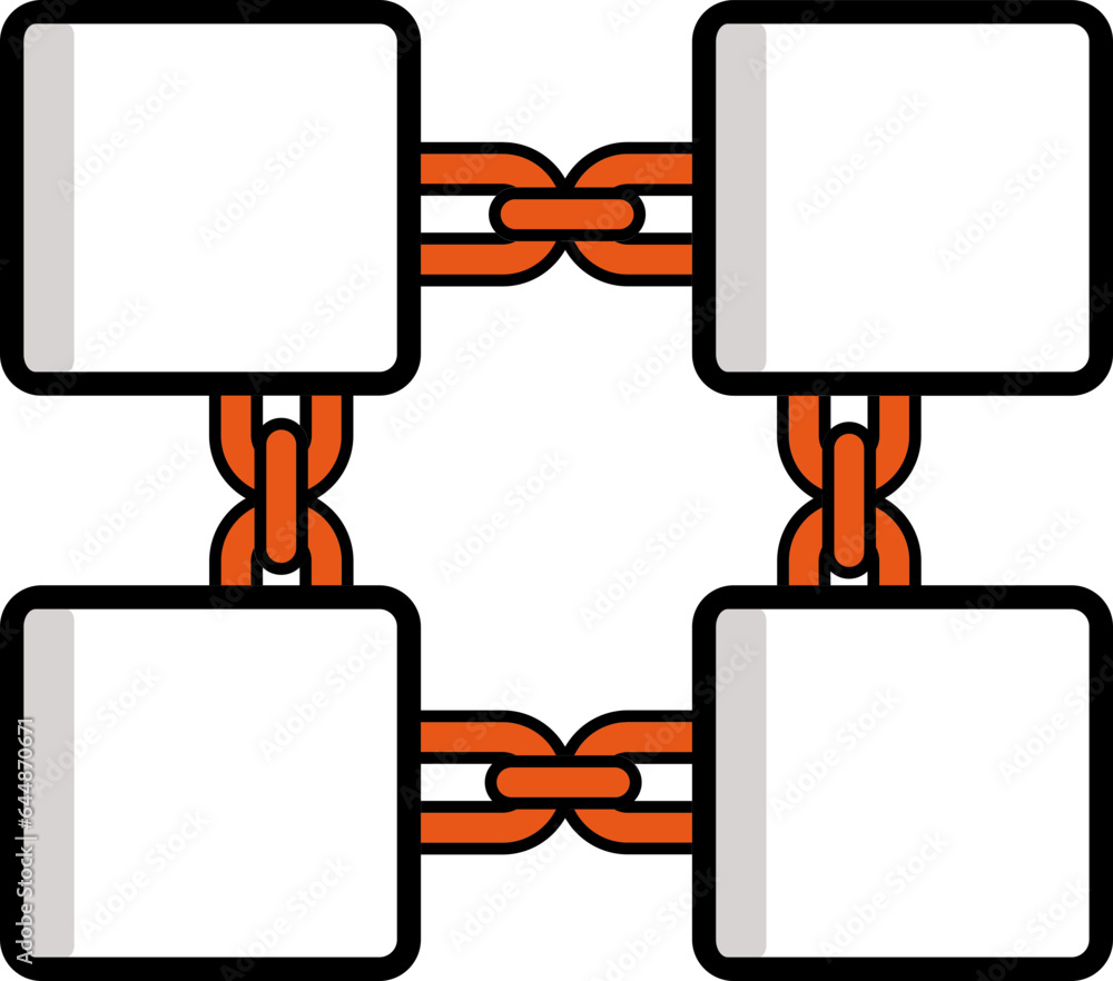 Poster Flat Style Blockchain Icon Or Symbol In Orange And Black.