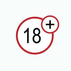 18+  Icon. Adult Content Symbol - Vector.