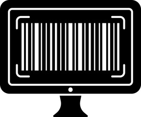 B&W Barcode In Computer Screen Flat Icon.