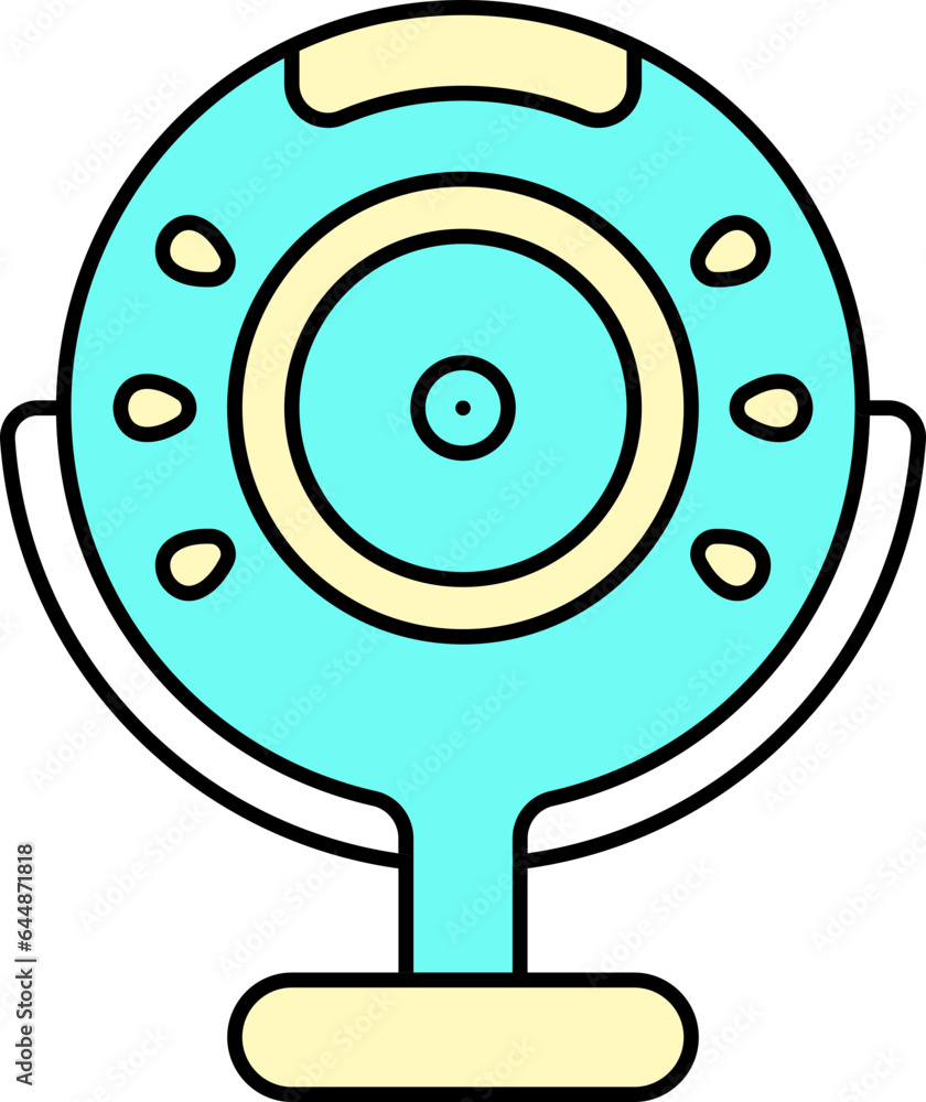 Poster flat style web camera icon in turquoise and yellow color.