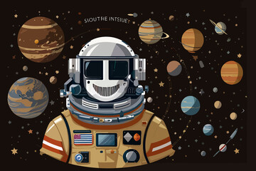 astronaut no face solar system planets illustration