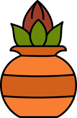 Isolated Colorful Worship Pot (Kalash) Icon In Flat Style.