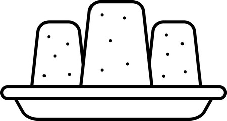 Isolated Jaggery Plate Icon In Black Line Art.