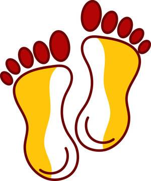 Isolated Footprint Flat Icon In Red And Yellow Color.