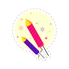 Happy Diwali Greeting Card With Fireworks Rockets On Yellow And White Backgrround.