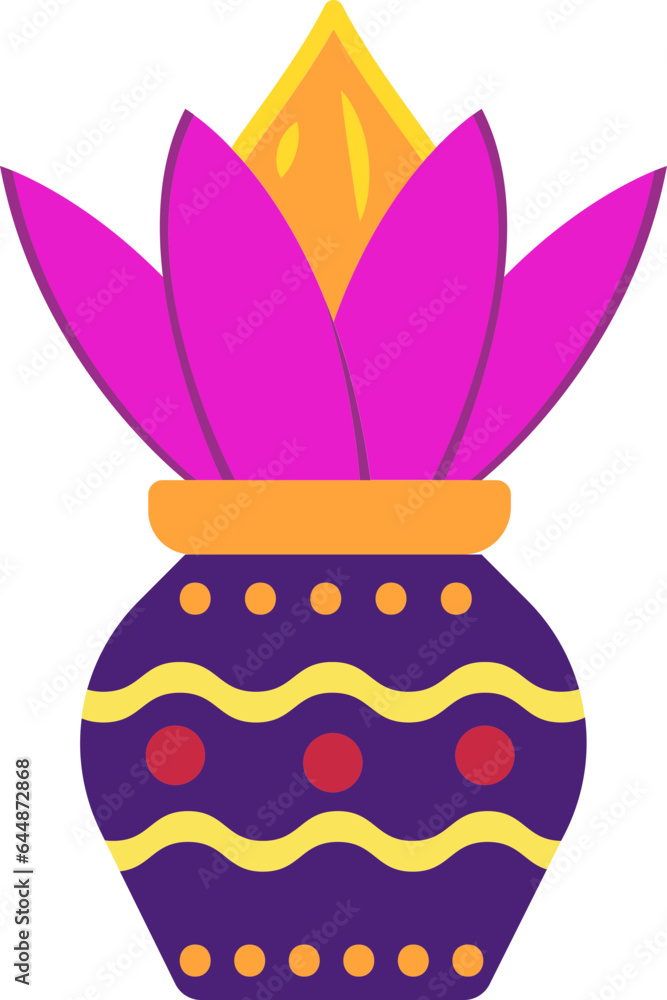 Sticker isolated colorful worship pot (kalash) icon in flat style.