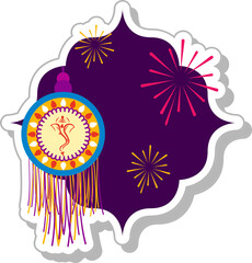Illustration Of Sticker Style Hanging Toran On Firework Purple Background.