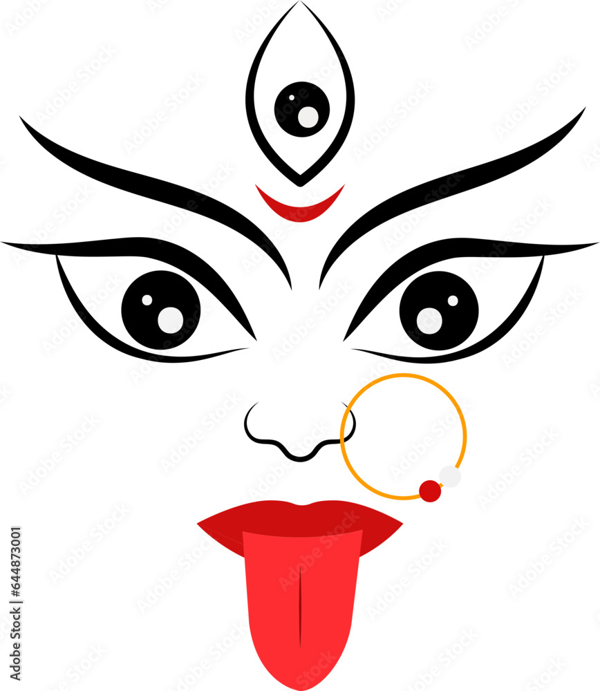 Wall mural isolated goddess kali maa face icon in flat style.