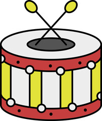 Yellow And Red Snare Drum With Cross Sticks Flat Icon.