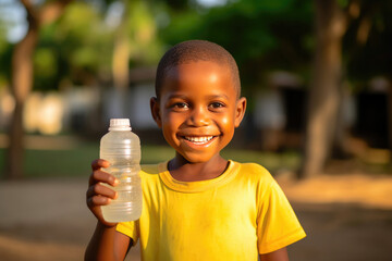 African Kid with His Water Bottle