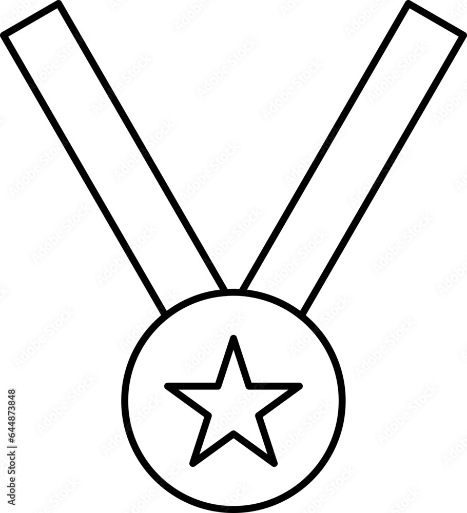 Sticker Isolated Star Medal With Ribbon Outline Icon.