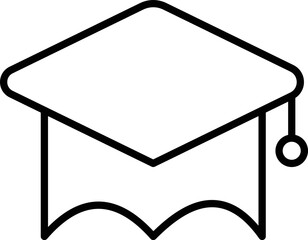 Isolated Graduation Cap Icon In Black Outline.
