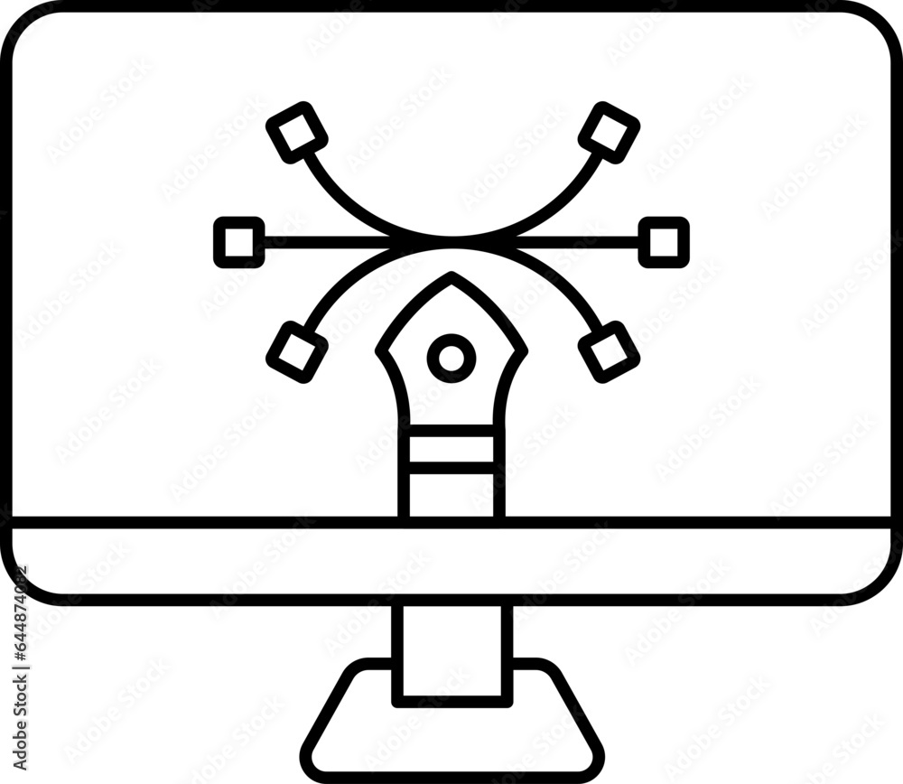 Poster pen tool in computer screen linear icon.