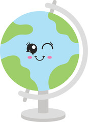 Winking Eye Earth Globe Stand Icon In Flat Style.