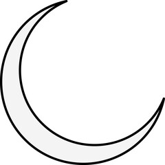 Grey Crescent Moon Flat Icon On White Background.