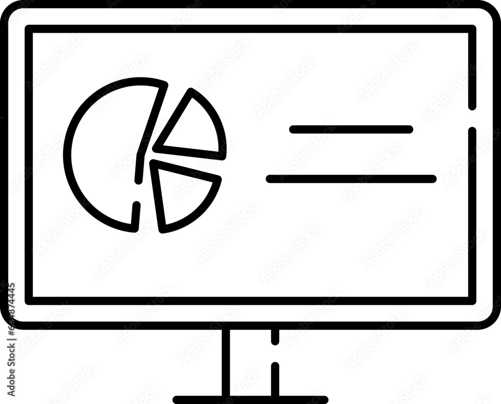 Poster three level pie chart in computer screen outline icon.