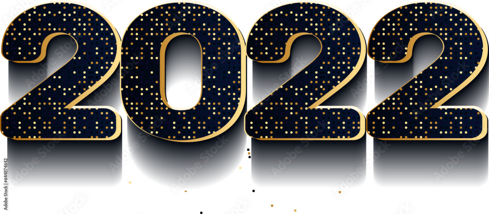 Poster Blue 2022 Number With Golden Sprinkle Dots On White Background.