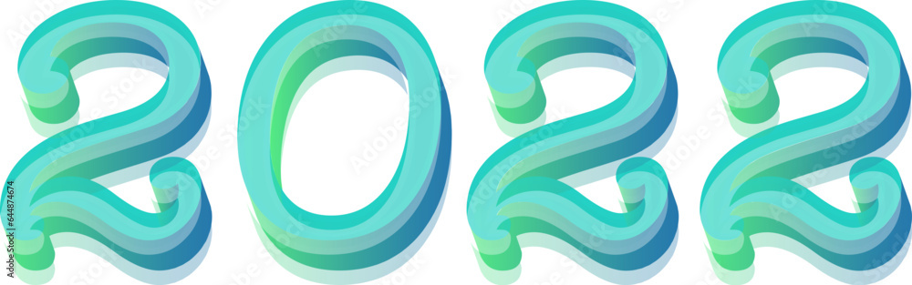 Sticker 3d glossy 2022 number in gradient blue and green color.