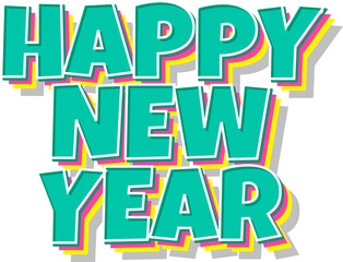 Colorful Layered Happy New Year Font On White Background.