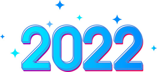 Two-Layer 2022 Number With Blue Stars On White Background.