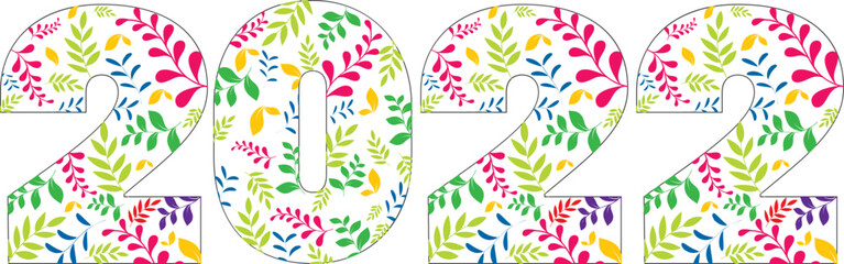 2022 Number Decorated With Colorful Leaves On White Background.