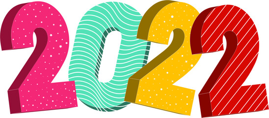 3D Colorful 2022 Number In Various Pattern On White Background.
