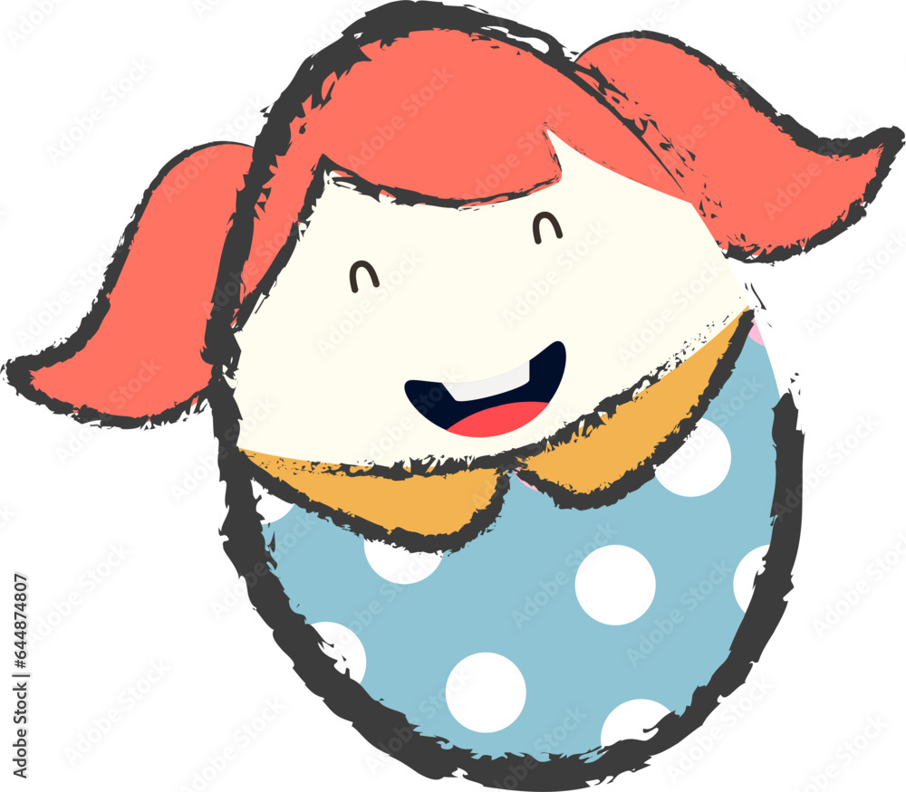 Sticker Happy Little Girl Cartoon Egg Doodle Vector.