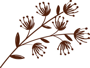 Brown Hand Drawn Floral Branch Vector.