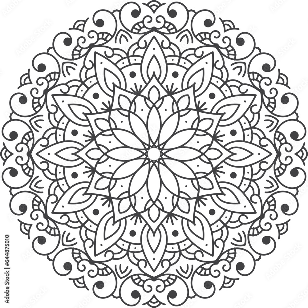 Sticker curly mandala design doodle line element.