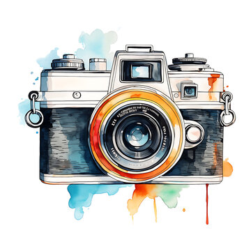 A watercolor Retro Vintage camera with flowers