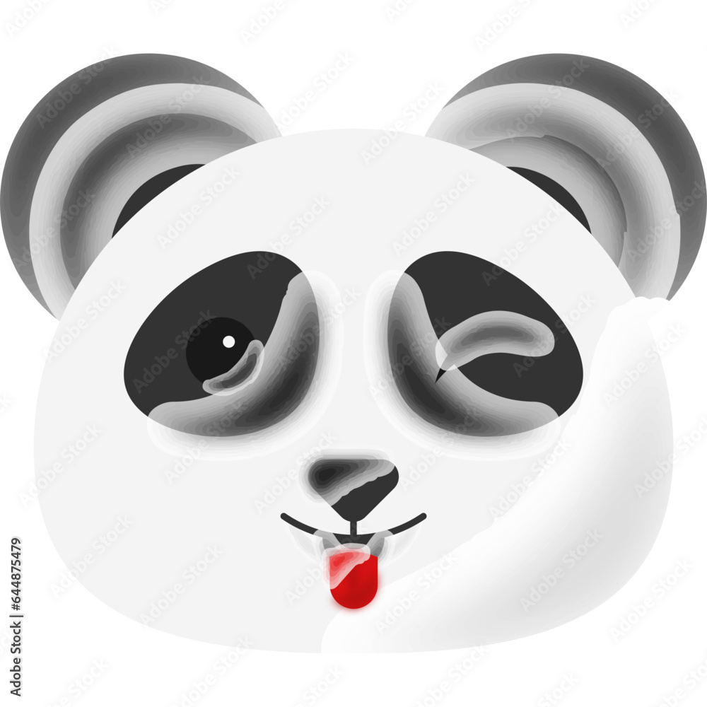 Poster Vector Illustration Of Winking Eye With Tongue Out Panda Cartoon Face.