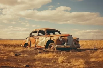 Fototapete Oldtimer Decrepit Antique Auto in the Wild