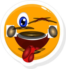 Illustration Of Tongue Out And Winking Eye Yellow Cartoon Emoji Face Sticker.