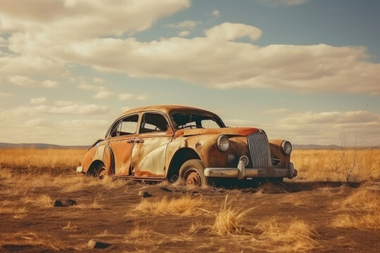 Fototapeta Decrepit Antique Auto in the Wild