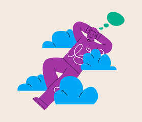Smiling man dreaming of happy future. Colorful vector illustration