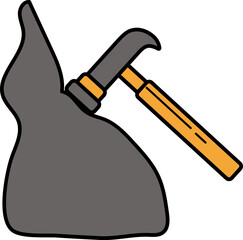 Hammer Bracking Rock Icon In Gray And Orange Color.