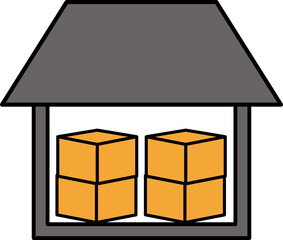 Warehouse Icon In Gray And Orange Color.