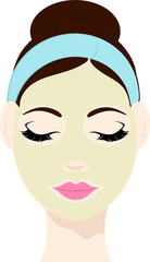 Blue Hairband Wear Female Resting After Face Pack  Flat Icon.