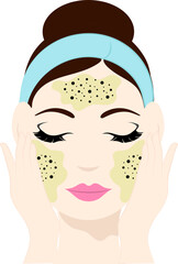 Exfoliating Female Face Skin Icon In Flat Style.