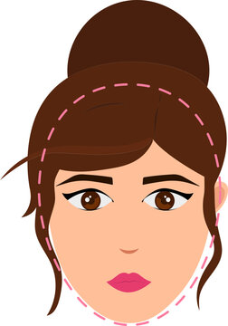 Oval Face Smart Girl With Hair Bun Icon Over Light Magenta Background.