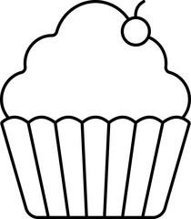 Illustration of Cup Cake Icon in Black Outline.
