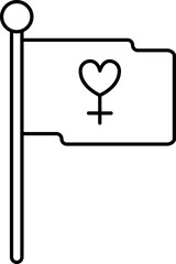 Heart With Female Gender Symbol Flag Pole Icon In Black Linear Style.