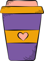 Flat Style Heart Symbol Coffee Cup Orange And Purple Icon.