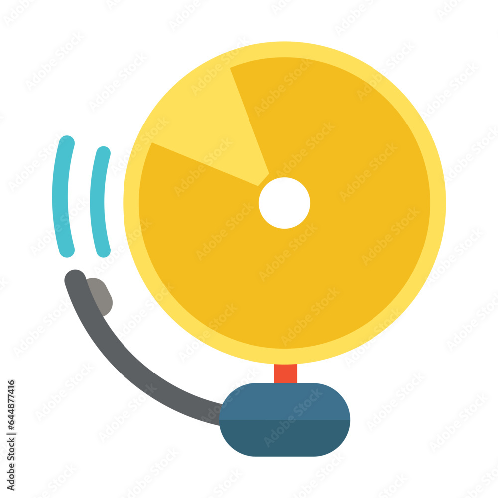 Poster school siren bell vector. tool for signaling beginning and end of lesson and recess. multicolored fl