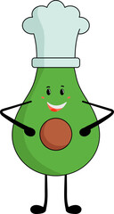 Cheerful Avocado Cartoon Wearing Chef Hat Icon In Flat Style.